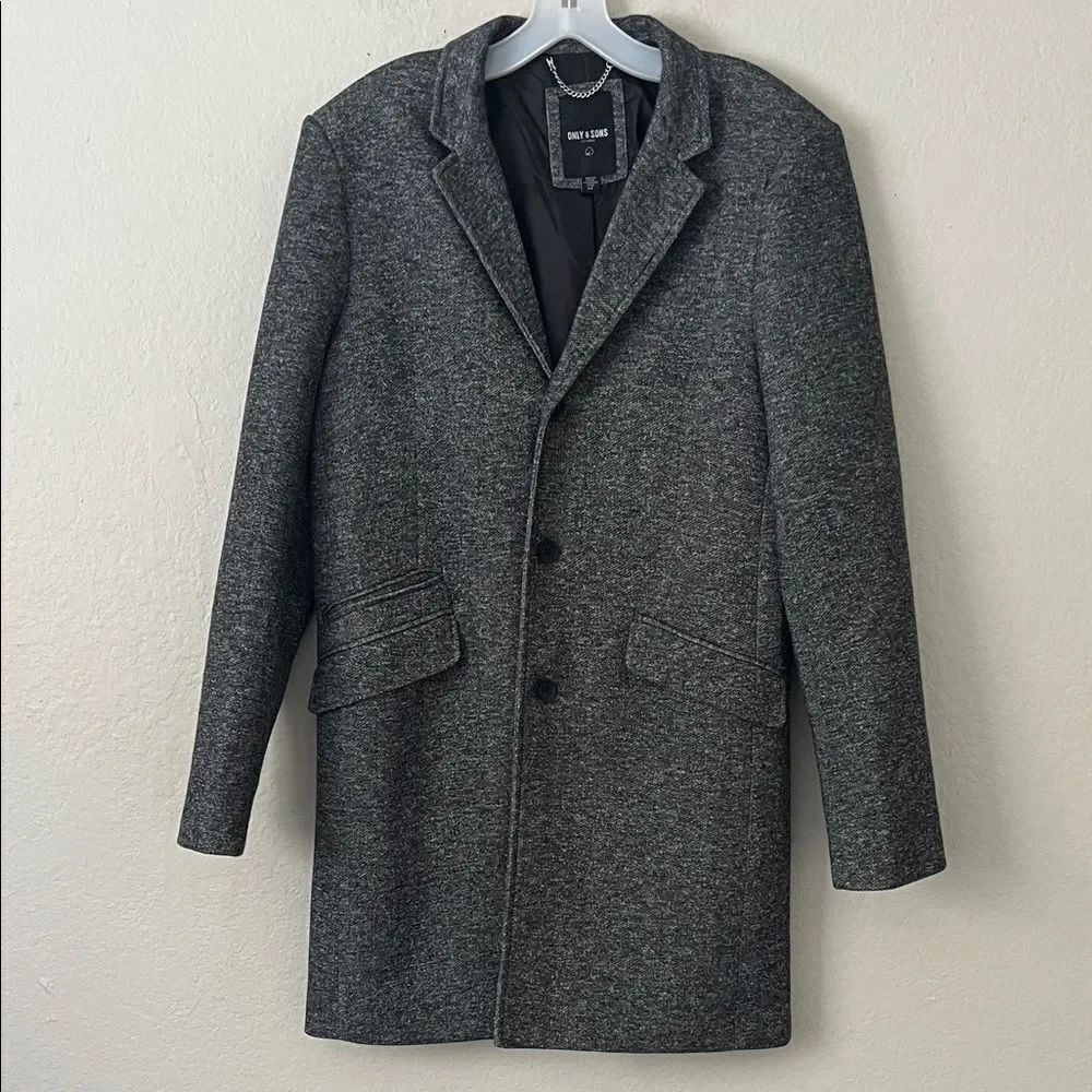 Like New! ONLY & SONS Smart Jersey Overcoat in Dark Gray Melange in Size S - Picture 11 of 15
